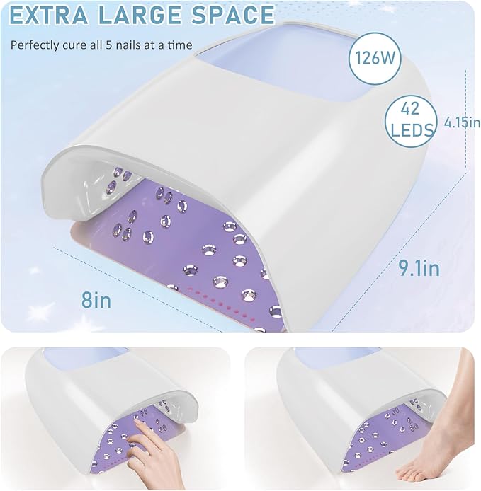 126W Cordless Rechargeable UV LED Nail Lamp,Professional UV Light for Gel Nails Gel Curing Lamp with 4 Timer Setting Auto Sensor, LED Nail Dryer for Fingernail and Toenail Home Salon