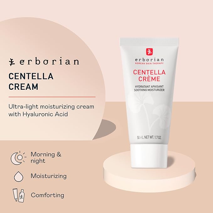 Erborian Face Moisturizer Cream Centella Cream - Ultra Light-Weight Facial Moisturizing Cream with Shea Butter, Hyaluronic Acid, Glycerin & Beta Glucan - Soothes & Hydrates Skin - All Skin Types, 50ml