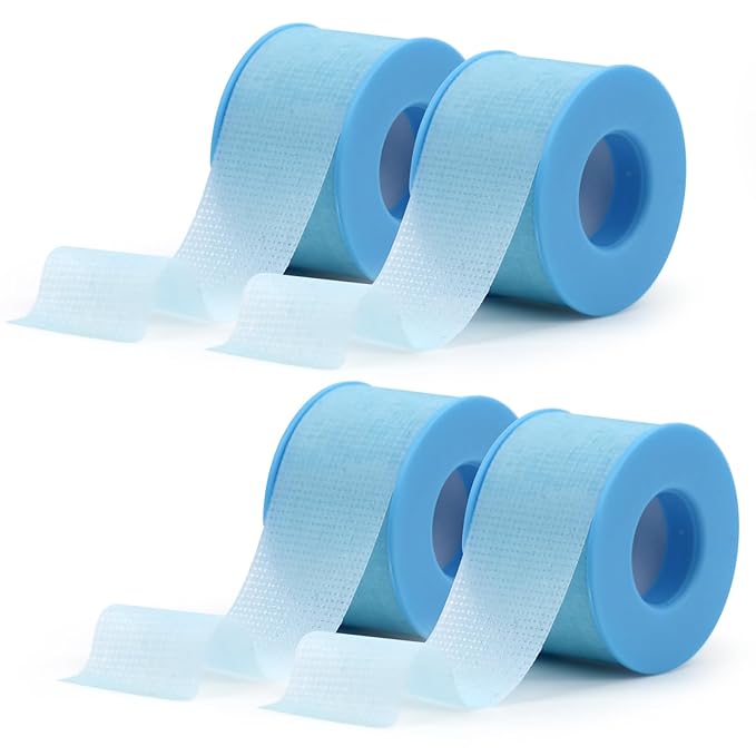 4 Rolls Lash Tape for Eyelash Extensions,Eyelash Tape Silicone Gel Eyelash Extension Tape for Sensitive Skin Pain-Free Removal Breathable Micro-Porous Lash Extensions Tape(1in x 4yd, 4Rolls,Blue)