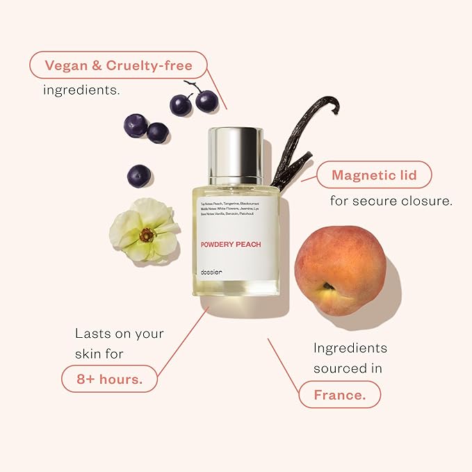 Dossier - Powdery Peach - Eau de Parfum - Inspired by J.Choo I Want Choo - Perfume Luxury - Pure Infused - Paraben-Free - Vegan - For Women - Fragrance 1.7 Fl oz (Spray 50ml)