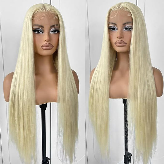 613 Wigs Long Straight Lace Front Wigs White Glueless Straight Hair Lace Front Wig Pre Plucked Synthetic HD Lace Front Wig 32inch