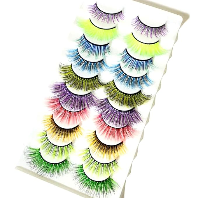 Sunniess Ombre Colored Lashes Cateye Eyelashes Fluffy Wispy Fake Lashes for Halloweens Cosplay Party Stage Make up Faux Mink False Eyelashes