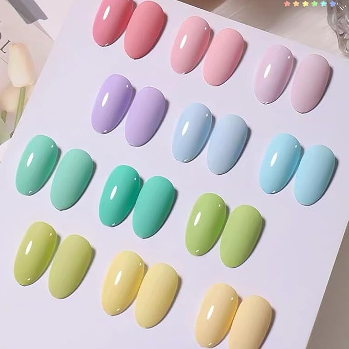 Vishine 48Pcs Pastel Gel Nail Polish Kit with Gel Base Top Coat Macaron Colors Collection Bright Uv Gel Nail Art Solid Colors Decorations for Women Girls Christmas Gift
