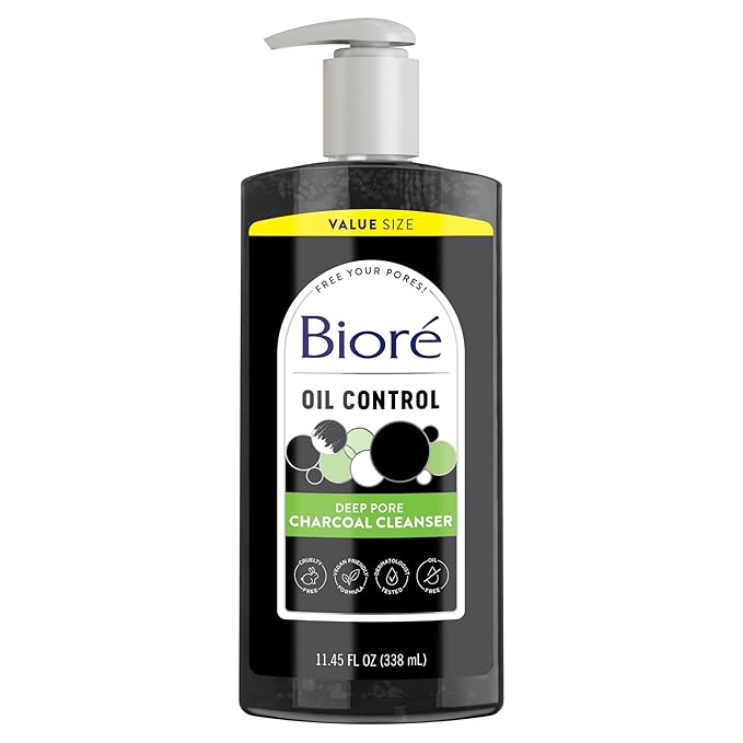 Bioré Deep Pore Charcoal Face Wash, Daily Facial Cleanser for Dirt & Makeup Removal, for Oily Skin, Value Size, 11.45 fl oz