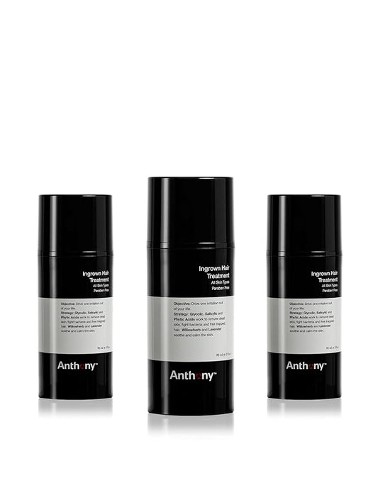 Anthony Ingrown Hair Treatment for Men, Gel Solution to Calm Razor Burn, Scar and Redness Eliminator, Bump Removal, 3 Fl Oz, Pack of 3