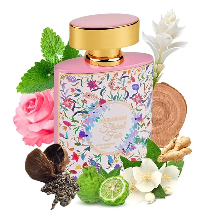 Al Haramain Floral Fair - Arabian Perfume for Women - Arabic Long Lasting Fragrance with Notes of Rose, Bergamot, Jasmine, Musk, and Patchouli - Extrait De Parfum Spray - 3.4 oz EDP Spray