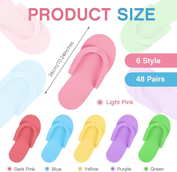 Geyoga 48 Pairs Disposable Pedicure Slippers Foam Disposable Multi Color Spa Flip Flops Pedicure Shoes for Women Salon Nail Spa