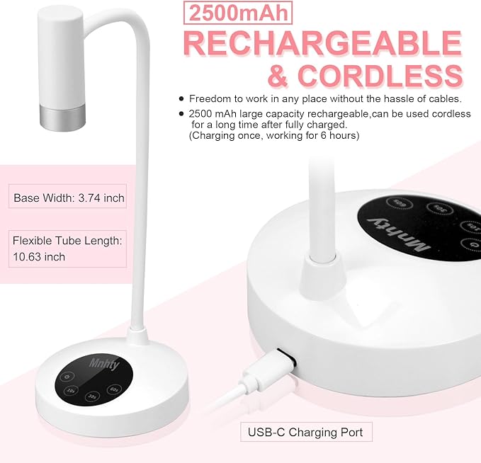 Rechargeable U V Light for Gel Nails Polish, Mini Flash Cure Light for Gel X Nails, Cordless U V LED Nail Lamp, Nail Dryer with 4 Timers&Sensor, Fast Curing Gooseneck U V Lamp, Pink,Off White
