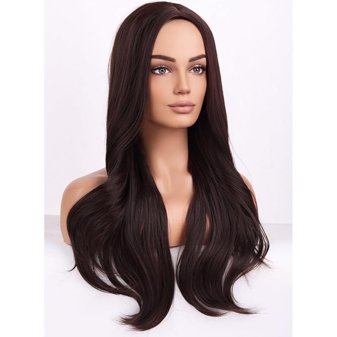 BERON Brown Wigs Long Wavy Wig for Women Girls Dark Color Heat Resistant Synthetic Hair Wigs for Cosplay Party Daily or Use