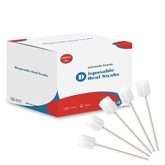 Disposable Mouth Swabs Sponge - Unflavored & Sterile Oral Swabs Dental Swabsticks for Mouth Cleaning (WHITE-100PCS)