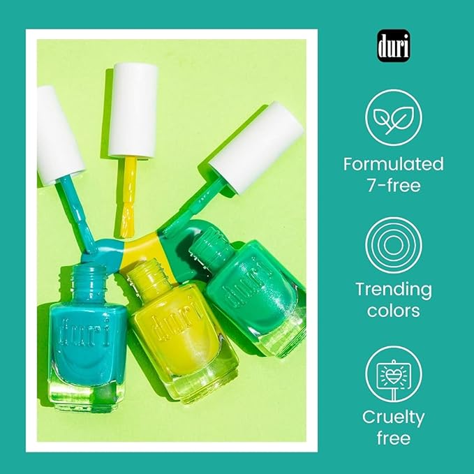 duri Nail Polish, 766 Ocean Vibe, Light Green Metallic Shimmer, Full Coverage, Fast Drying, Shiny Finish