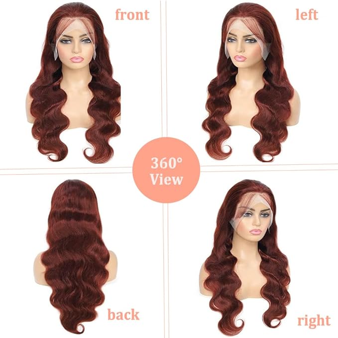 13x6 Reddish Brown Lace Front Wigs Human Hair HD Lace Front Wigs Human Hair 180 Density Body Wave Frontal Wigs Human Hair with Baby Hair Colored Glueless Wigs 14Inch