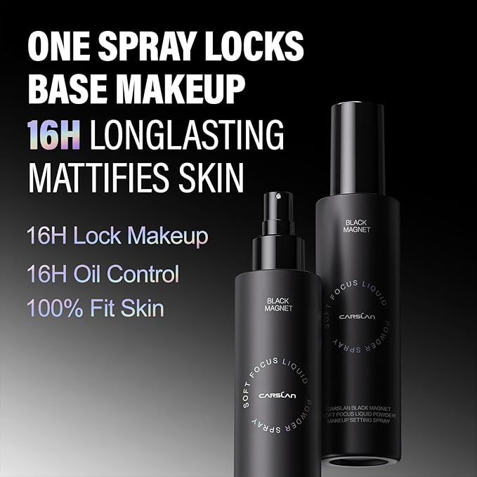 Black Magnet Liquid Powder Makeup Setting Spray, 16H Longlasting Oil Control Lock Face Makeup, Smudgeproof, Waterproof Finishing Spray, 100ml/3.4 Fl Oz