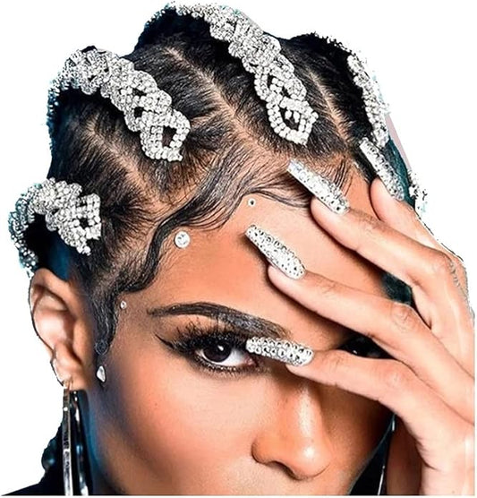 StoneFans Rhinestone Hair Jewelry for Braids Accessories HIP HOP Braid Jewelry Silver Bling Headpiece 3pcs Wedding Set