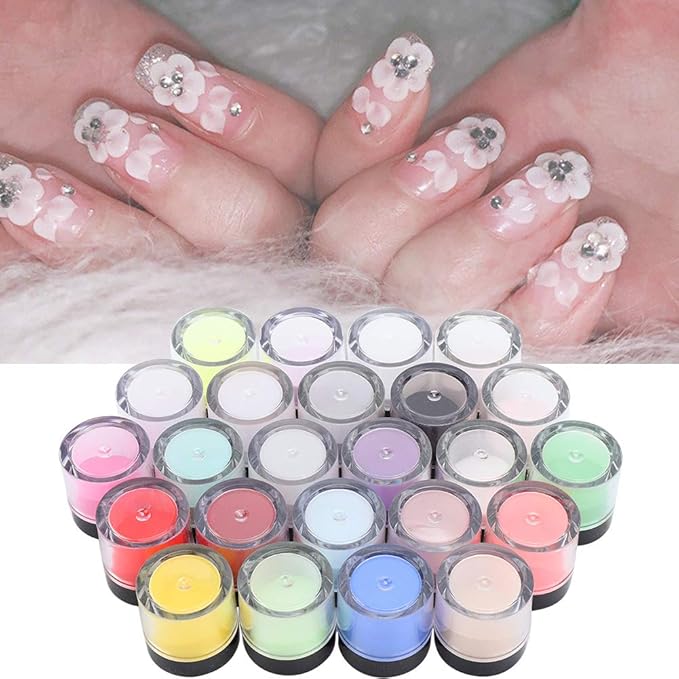 Acrylic Powder, Nail Acrylic Powder Set, Crystal Nail Art Tips Decoration Builder Acrylic Manicure Accessories for Nail Salon and Home(24 Colors)