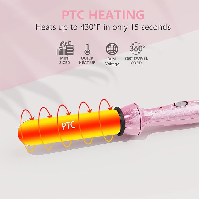 DAN Technology Hair Styling Set, Including Travel Hair Dryer, Mini Flat Iron, and Travel Curling Iron with European Plug, Dual Voltage, Portable Storage Bag, Pink