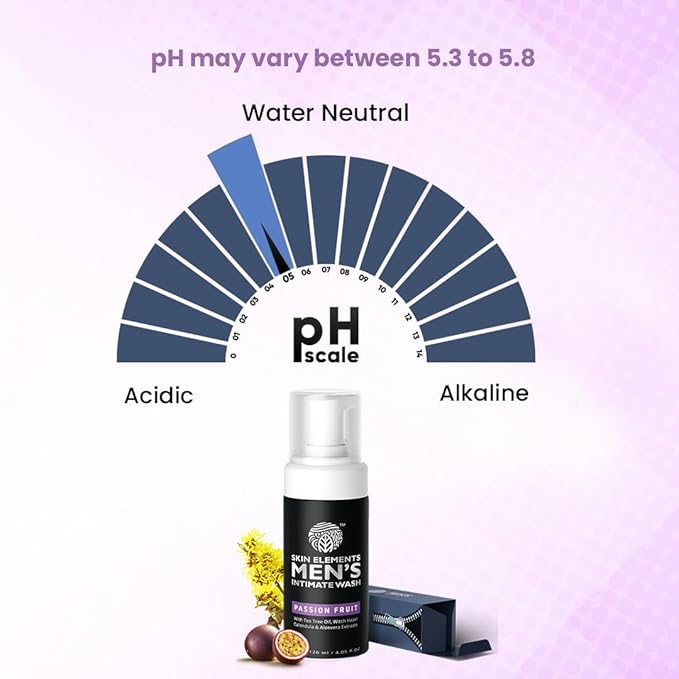 Skin Elements Intimate Wash for Men with Passion Fruit (4.05 Fl Oz) | pH Balanced Foaming Intimate Wash | Prevents Itching, Irritation & Bad Odor |