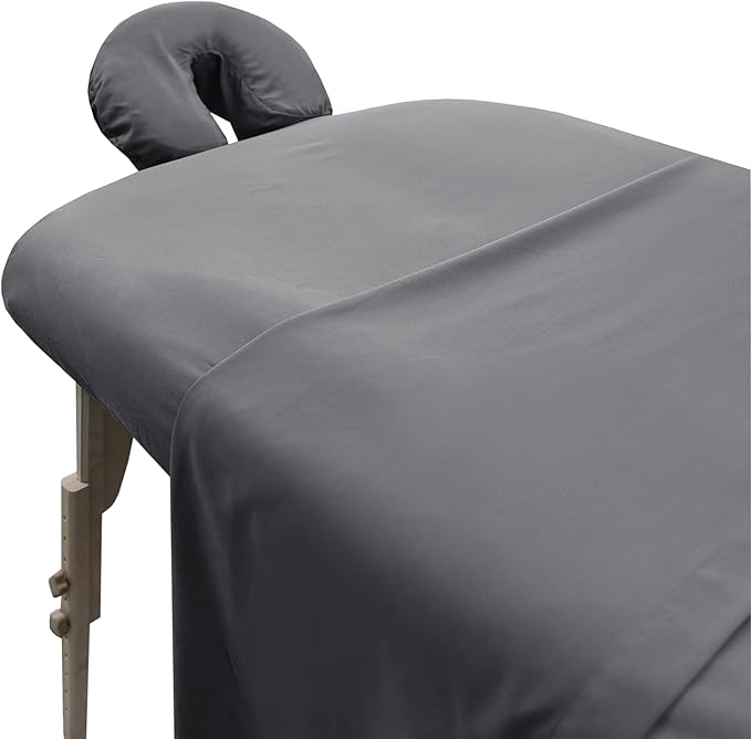 LONDON LINENS Pack of 2 Soft Microfiber Massage Table Sheets 3 Piece Set - Includes Massage Table Cover, Massage Fitted Sheet, and Massage Face Rest Cover (Grey)