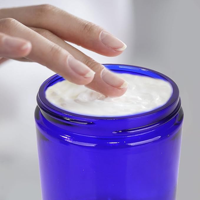 Betrome 24 Pack 8oz Blue Glass Jars with Black Plastic Lids, Round Empty Cosmetic Jars for Beauty Items, Craft, Food Storage, Canning