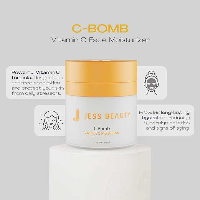 JESS BEAUTY | Skin Care C Bomb Vitamin C Face Moisturizer Even Skin Tone | Hydrating Skincare Face Cream Self Care 1.7 fl oz