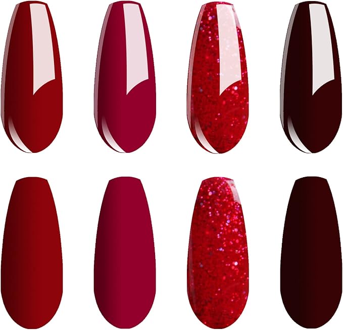 Vishine Gel Nail Polish Kit 4pcs Soak Off Burgundy Red Nail Polish Set New Starter Nail Art Manicure Gift Set 15ml