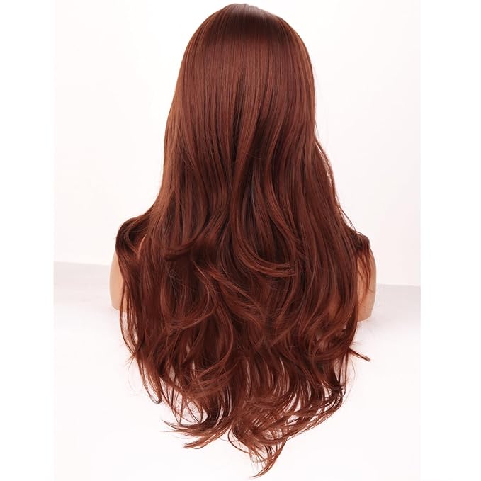 BERON Ginger Orange Wigs Long Wavy Wig for Women Natural Auburn Girls Heat Resistant Synthetic Hair Wigs for Cosplay Party Daily or Use