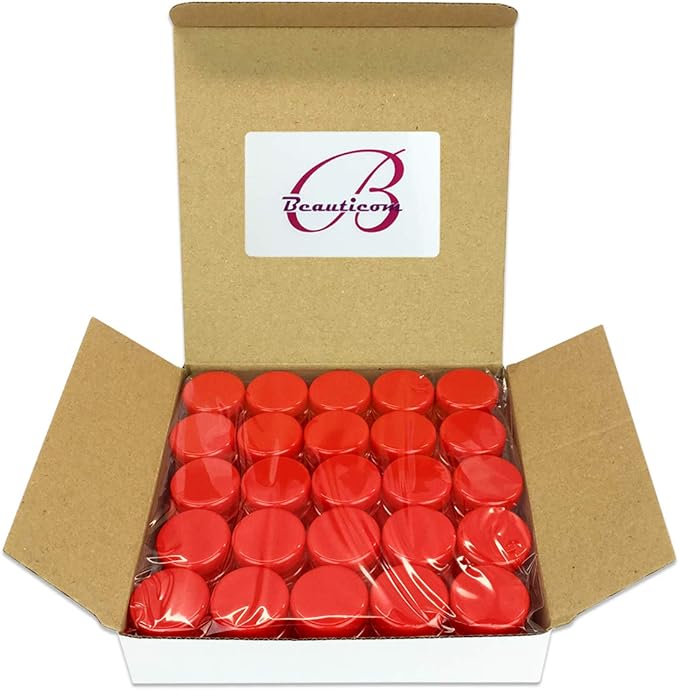 Beauticom (Quantity: 50 Pieces) 5G/5ML Round Clear Jars with RED Lids for Scrubs, Oils, Toner, Salves, Creams, Lotions, Makeup Samples, Lip Balms