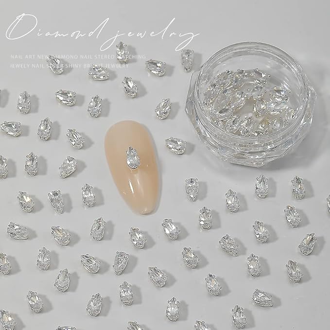 Silver Nail Charms Nail Art Zircon Metal Gem Sparkle Crystal Jewelry Diamonds for Nail Art Decorative Horse Eyes Water Drop Accessories Mini Flatback Nail Rhinestones Accessories