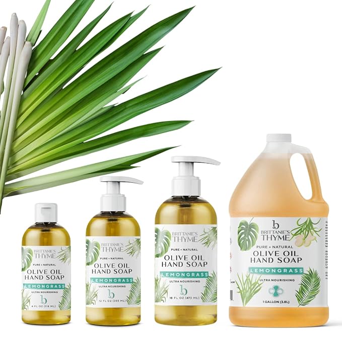 Brittanie’s Pure Castile Liquid Soap Refill, Lemongrass, 12 Ounce 3 Pack | Dish Soap, Hair & Body, Home, Gentle and Pure, Made with Natural Luxurious Oils, Vegan & Gluten Free Non-GMO