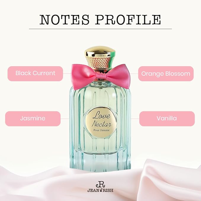 Jean Rish Love Nector Eau De Parfume for Women (3.4 Fl Oz / 100ml) with Black Currant, Jasmine & Vanilla Notes - Long Lasting and Luxury Fragrance