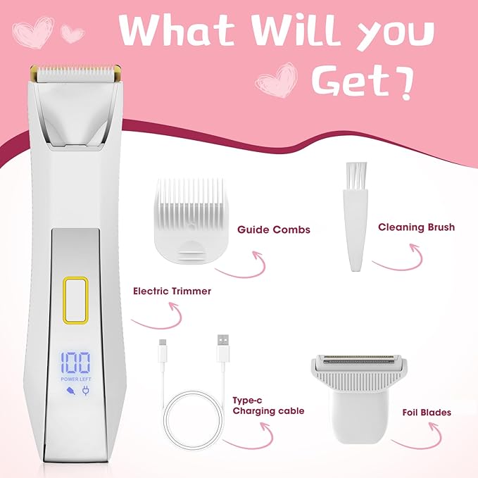 Electric Razors for Women & Men- Bikini Trimmer Women- Manscape Ball Trimmer for Men,Wet/Dry Men's Electric Shavers,No Nicks, No Cuts, Rechargeable & Waterproof Body Shaver,White