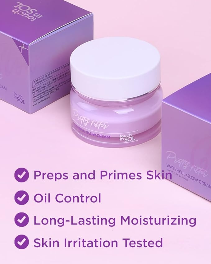 Touch in Sol Hydrating Face Moisturizer Gel Cream 1.76 oz. – Plumped Up Lightweight Day and Night Cream with Hyaluronic Acid and Collagen - Pretty Filter Waterful Glow Cream