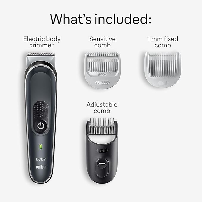 Braun Body Groomer 5 for Men, BG5340, Manscaping Tool, SkinShield Technology, Sensitive Comb, Lifetime Sharp Metal Blade, Body Groomer for Men, Gray/White