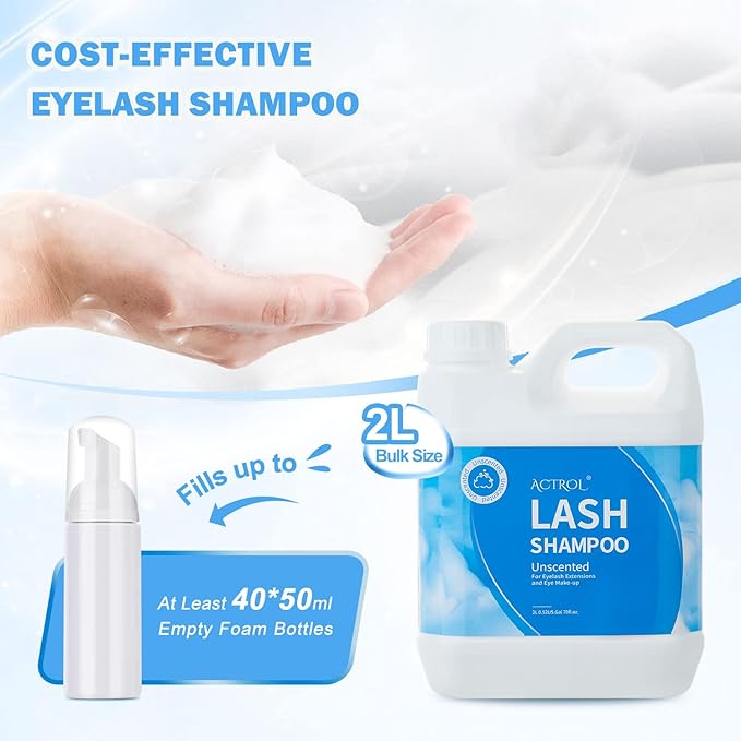 Eyelash Extension Cleanser Unscented 2L Natural Lash Extension Shampoo Professional Eyelid Foaming Cleanser Paraben & Sulfate Free Non-lrritating with Salon and Home Care