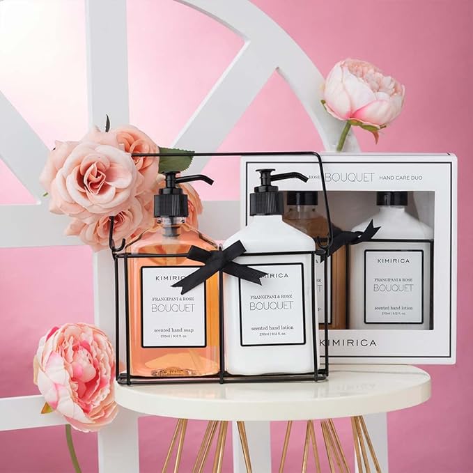 Frangipani & Rose Hand Care Duo | Moisturizing Hand Wash & Lotion Set with Floral Scent | Nourishing, Non-Drying, Elegant Sink Set for Bathroom or Kitchen | 9.13 Fl Oz (Pack of 2)