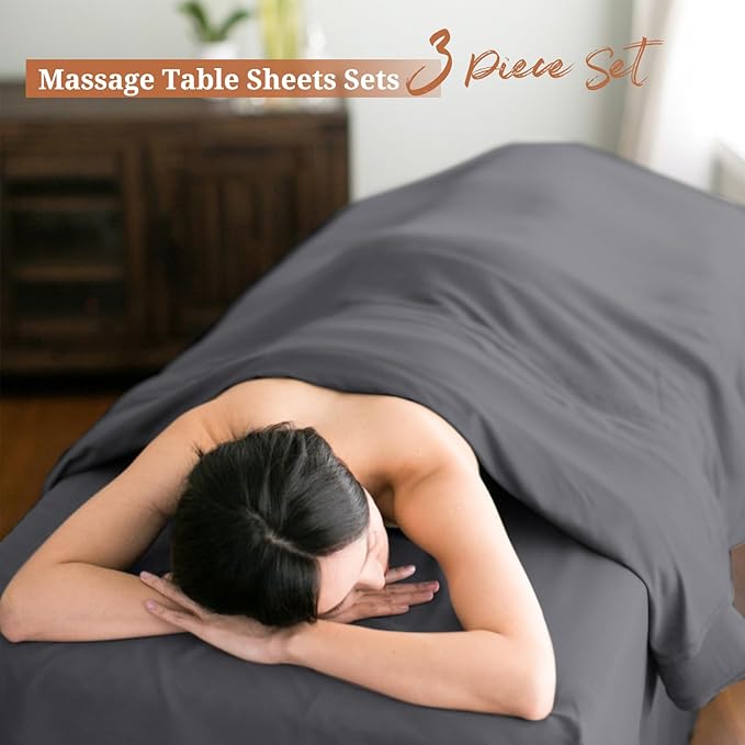 18Pcs 6 Sets Massage Table Sheets Set 3 Piece Set Includes Massage Bed Sheets, Massage Bed Cover Massage Face Rest Cover, Spa Bed Cover Massage Sheets Sets for Beauty Salon and Home Spa (Dark Grey)