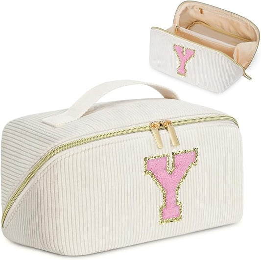 Gifts for Girls, Initial Travel Makeup Bag Women's Day Gift Make up Bag Cosmetic Bags Monther's Day Gifts, Personalized Stuff Bag Cute Makeup Bag Birthday Gifts for Women/Friend/Mother - Y