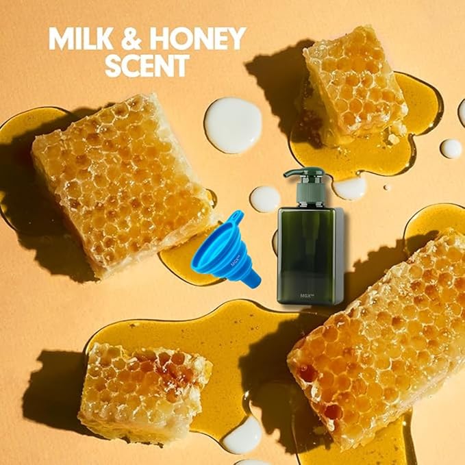MGX Milk & Honey Scented Liquid Hand Soap Refill, 2pk 50 Oz Bundle Soap Dispenser Easy-Pour Funnel (3 Items)