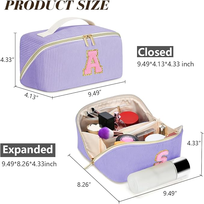 Gifts for Girls, Initial Travel Makeup Bag Women's Day Gift Make up Bag Cosmetic Bags Monther's Day Gifts, Personalized Stuff Bag Cute Makeup Bag Birthday Gifts for Women/Friend/Mother Purple - Q