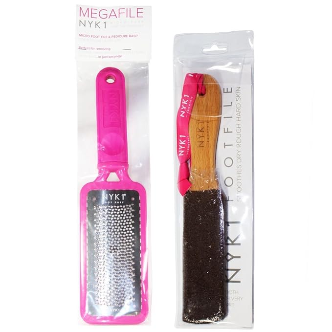 NYK1 Pink MEGAFILE Foot File Pedicure Rasp The Original with NYK1 Curved Smoothie Super Sharp Extra Large Micro Files MEGA File Skin Grater Remove Calloused Dry Rough Dead Skin in Seconds Add on Item