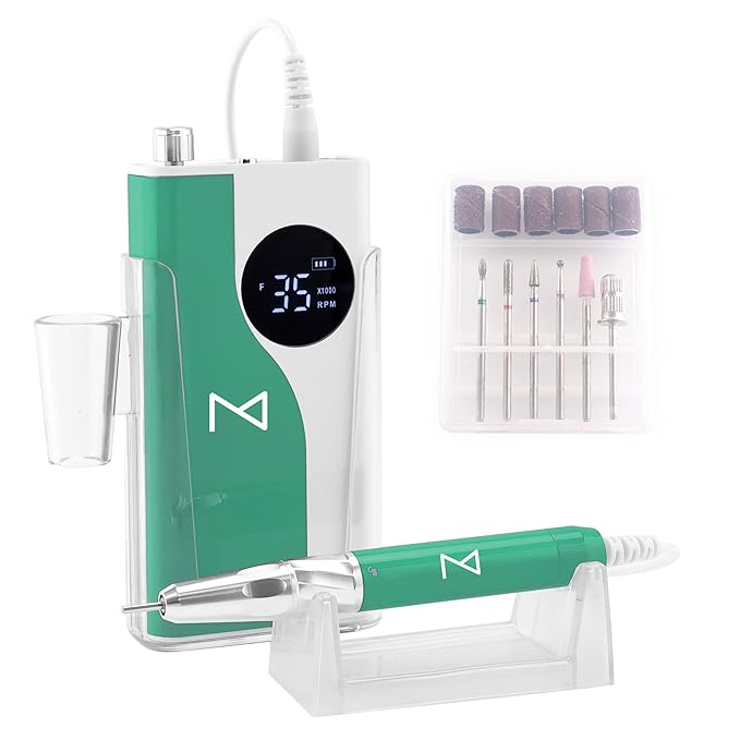 M - Ying Yang Brushless Nail Drill - Gift for Her - 35K RPM Wireless Powerhouse, 85w, Aluminum Alloy Shell, Ultra Quiet Operation for Smooth Precision Nail Art (Green)