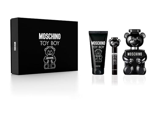 MOSCHINO Toy Boy 3 pcs Men's Perfume Gift Set - 3.4 Oz EDP Spray + 3.4 Oz Shower Gel + 10ml Mini EDP Travel Spray - HARD GIFT BOX SET