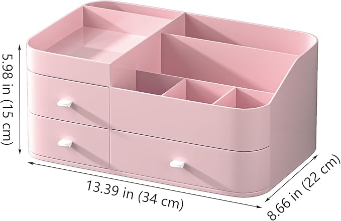 MIUOPUR Makeup Organizer for Vanity, Large Capacity Desk Organizer with Drawers for Cosmetics, Lipsticks, Jewelry, Nail Care, Skincare, Ideal for Bedroom and Bathroom Countertops - Large Pink
