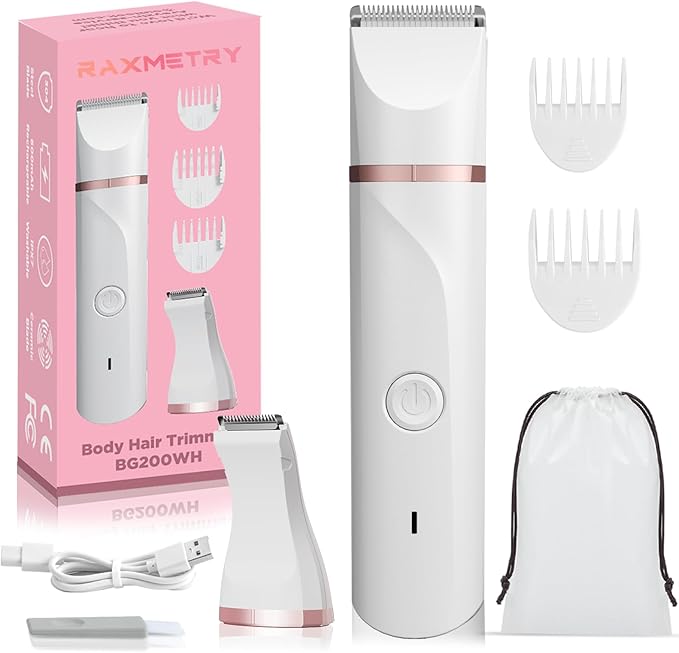 Bikini Trimmer for Women - 2 in 1 Electric Ceramic Blades Pubic Hair Trimmer,for Underarm Leg Arm Body face,USB IPX7 Waterproof Wet/Dry Shaver Groomer with 2 Trimmer Heads,White