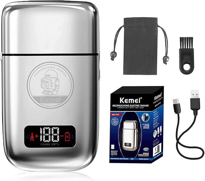 KEMEI Electric Razors for Men, Professional Cordless All Metal Electric Razor, Lithium Titanium Razors, USB Rechargeable Facial Beard Trimmer