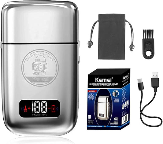 KEMEI Electric Razors for Men, Professional Cordless All Metal Electric Razor, Lithium Titanium Razors, USB Rechargeable Facial Beard Trimmer