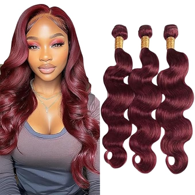 Color 99j Human hair Burgundy Bundles Wine Red Body Wave Bundles Burgundy Brazilian Human Hair Extensions Weave Wet and Wavy Soft Silky for Black Woman 20 20 20 Inch