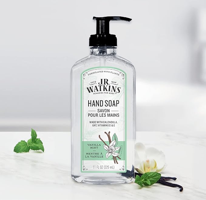 J.R. Watkins Gel Hand Soap, Scented Liquid Hand Wash for Bathroom or Kitchen, USA Made and Cruelty Free, 11 fl oz, Vanilla Mint, 6 Pack