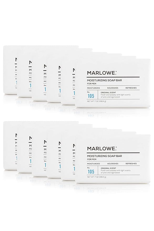 No. 105 Bar Soap for Men 7 oz (12 Bars) Moisturizing Body Soap, Nourishing & Refreshing with Natural Extracts, Shea Butter, Olive Oil & Green Tea Extracts, Fresh Woodsy Scent