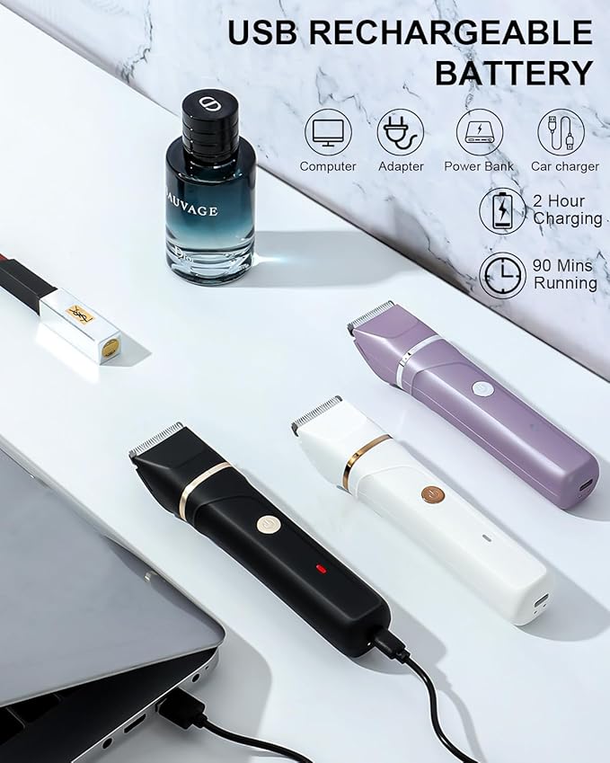 Areyzin Bikini Trimmer - Electric Razor for Women, 3 in 1 Pubic Hair Trimmer, USB Recharge Dock, Replaceable Ceramic Blade Heads, IPX7, White